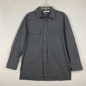 Zara Women's Small Button Down Shirt Charcoal Gray Woven Long Sleeve Casual